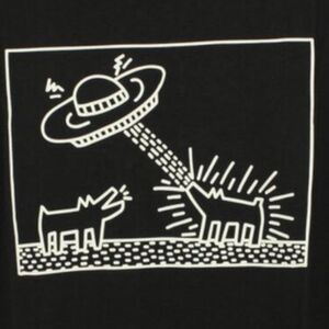 NWT New with Tags  Sealed Keith Haring Black T-Shirt UFO and Dogs, Men's Small